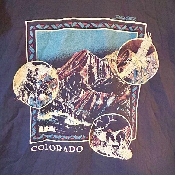 VINTAGE Single Stitch Denver Colorado Destination Elk Wolf Eagle USA Mens XL - Picture 4 of 10